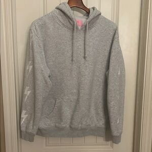 Starfit L Light Gray Hoodie with White Lightning Sleeve Graphics